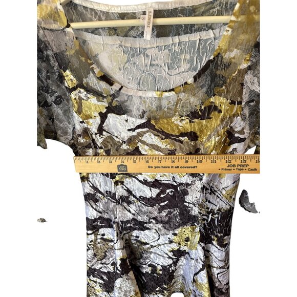 Lindi Abstract Floral Tunic Top 3/4 Sleeve Scoop Neck Flowy Hem S Black Artsy - Picture 6 of 8